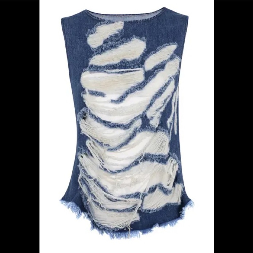 Marques’Almeida X Topshop ‘14 Shredded Denim Vest Top, size 6